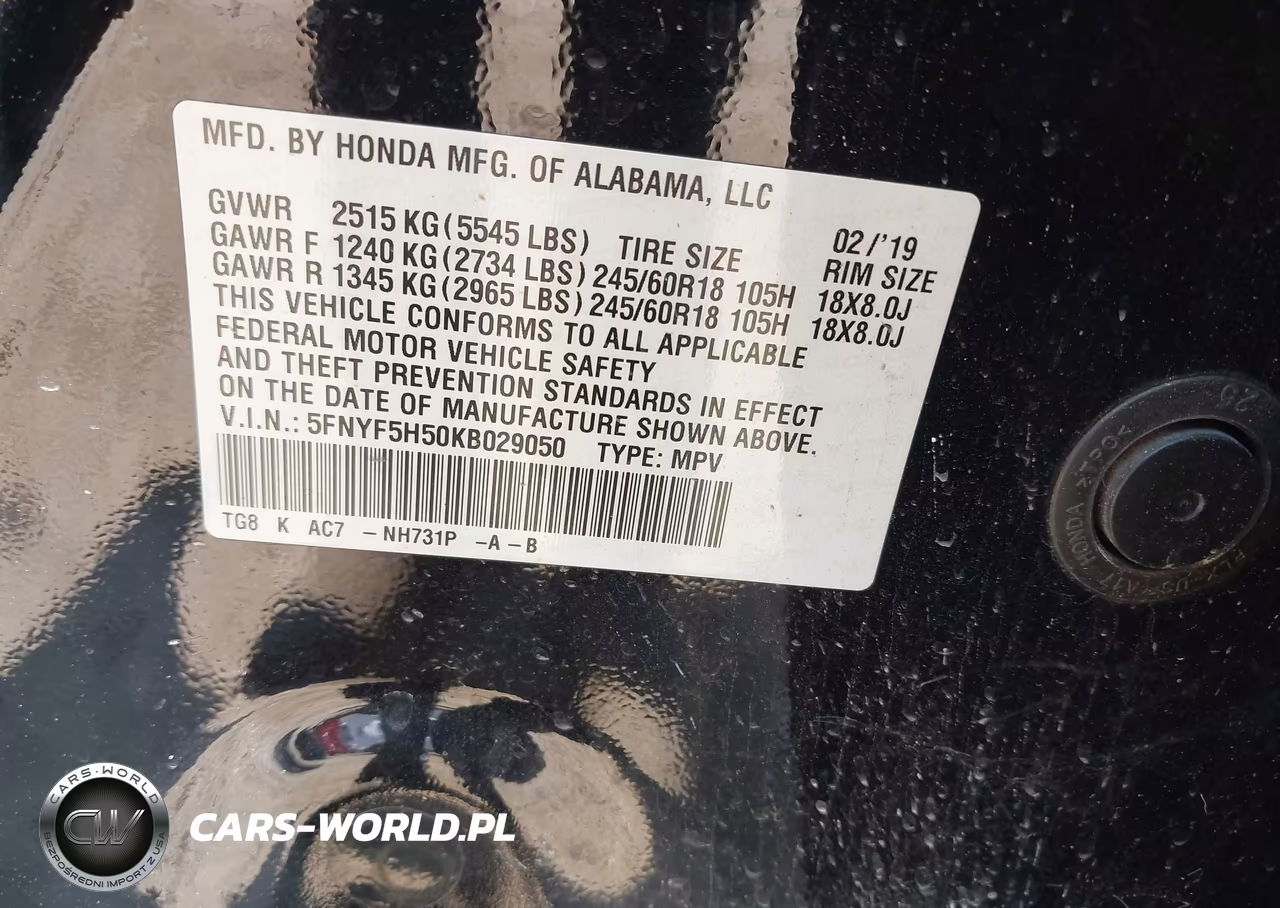 2019 Honda Pilot Ex-L VIN:5FNYF5H50KB029050 - 9
