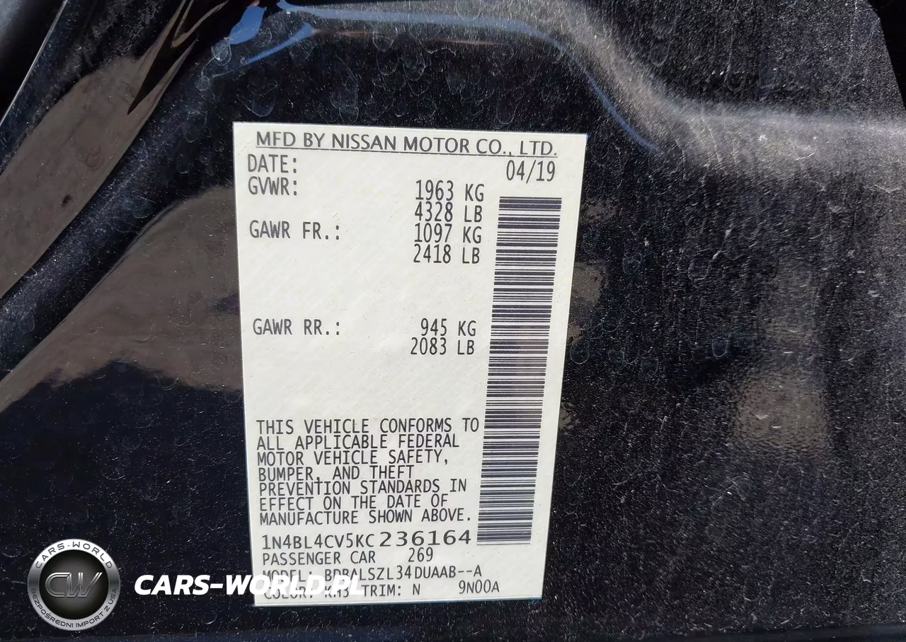 2019 Nissan Altima 2.5 Sr VIN:1N4BL4CV5KC236164 - 9