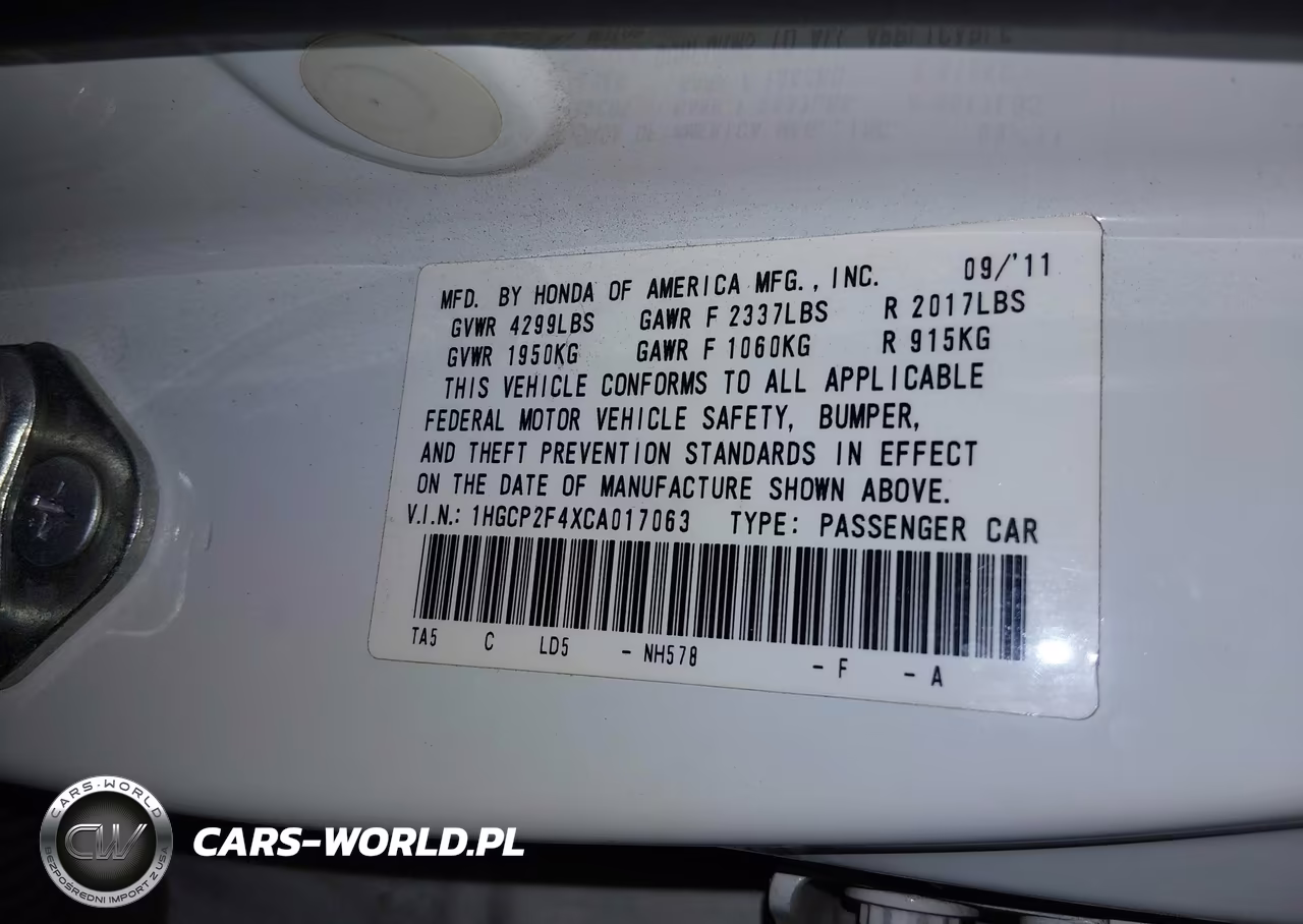 2012 Honda Accord 2.4 Lx-P VIN:1HGCP2F4XCA017063 - 9