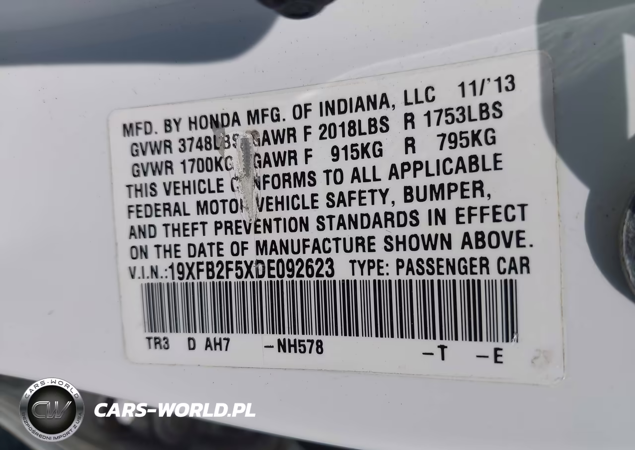 2013 Honda Civic Lx VIN:19XFB2F5XDE092623 - 9