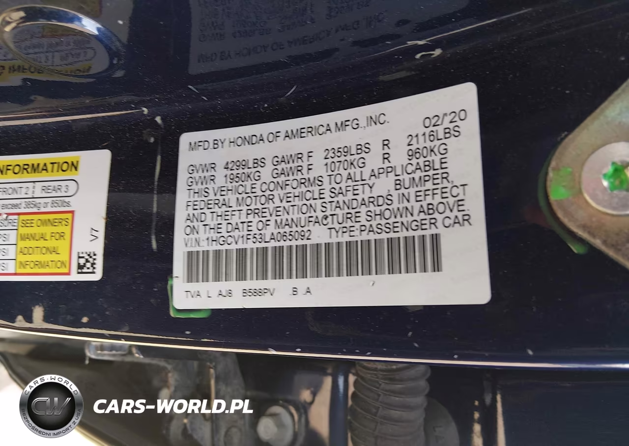 2020 Honda Accord Ex-L VIN:1HGCV1F53LA065092 - 9