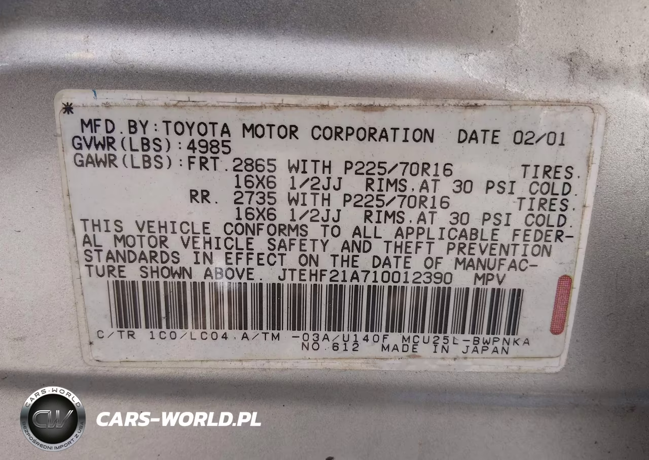 2001 Toyota Highlander V6 VIN:JTEHF21A710012390 - 9