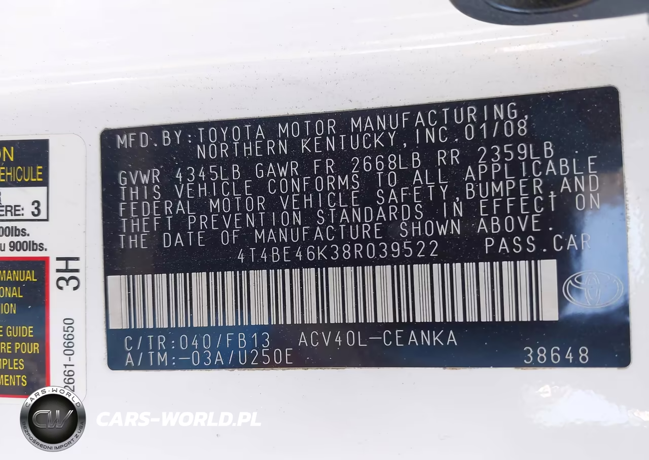 2008 Toyota Camry Le VIN:4T4BE46K38R039522 - 9