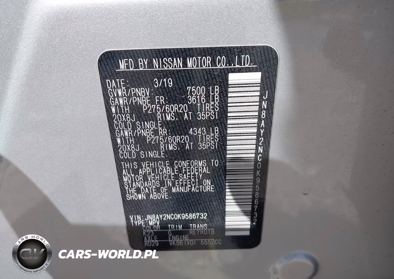 2019 Nissan Armada Sl VIN:JN8AY2NC0K9586732 - 9