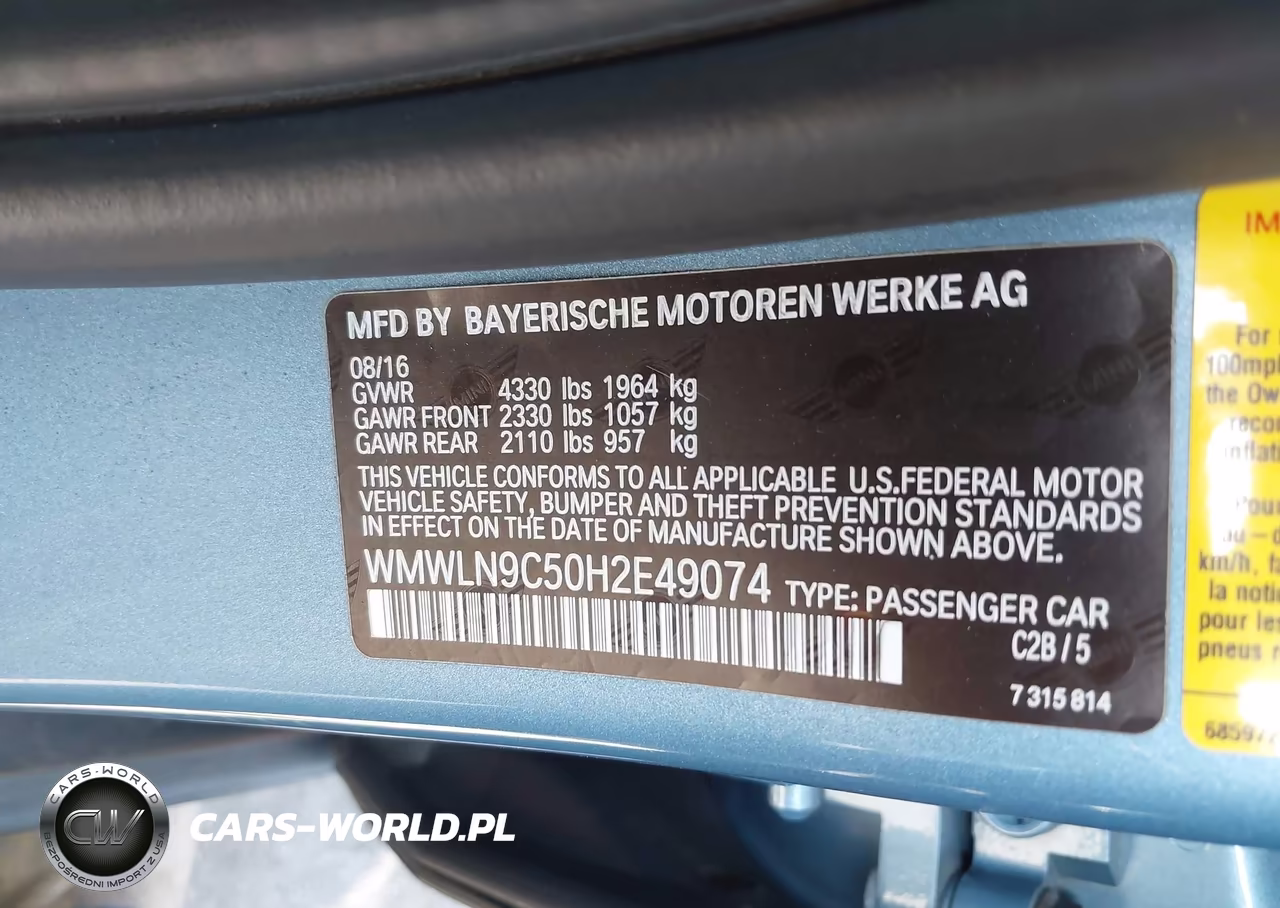 2017 Mini Clubman Cooper S VIN:WMWLN9C50H2E49074 - 9