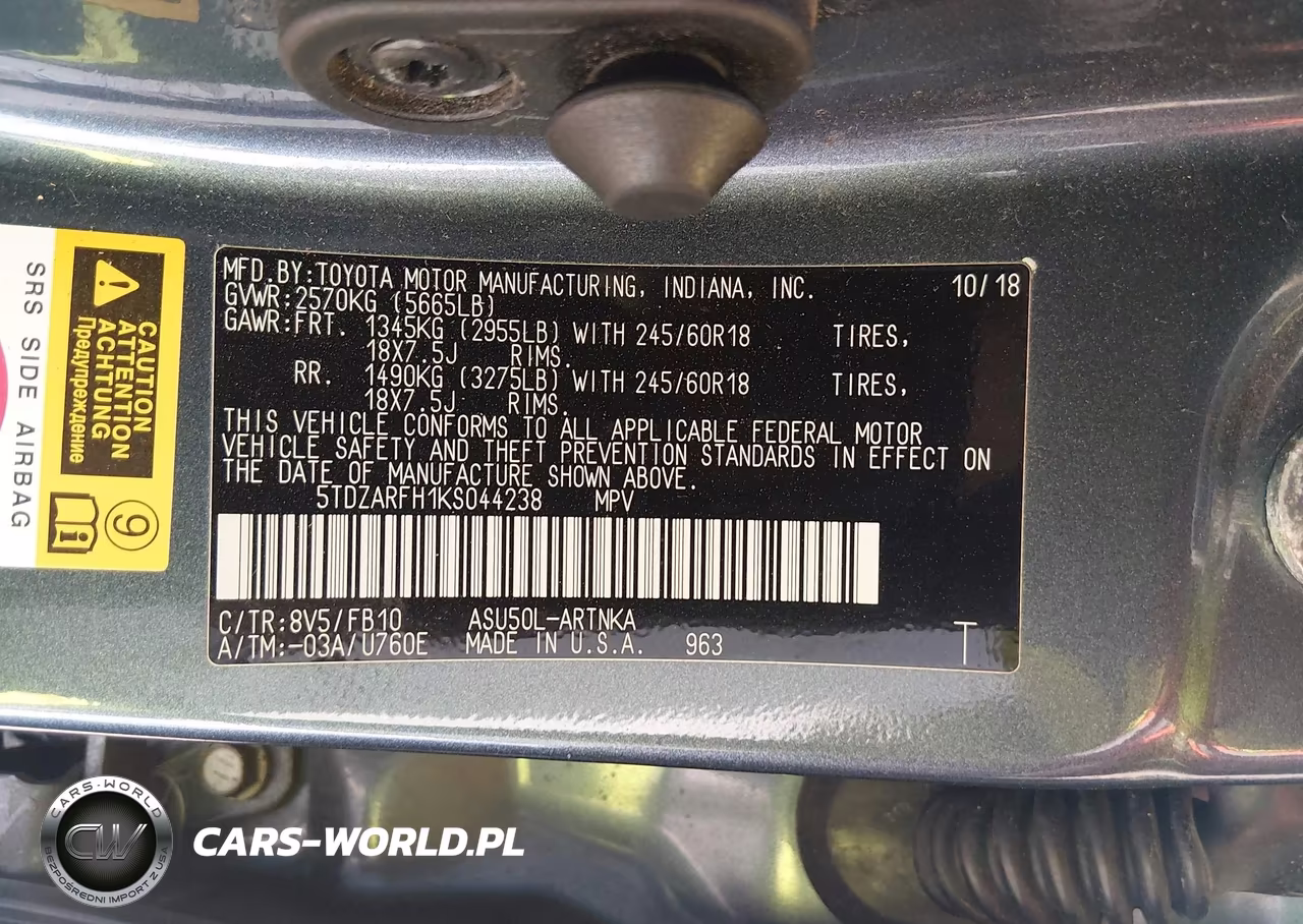 2019 Toyota Highlander Le VIN:5TDZARFH1KS044238 - 9