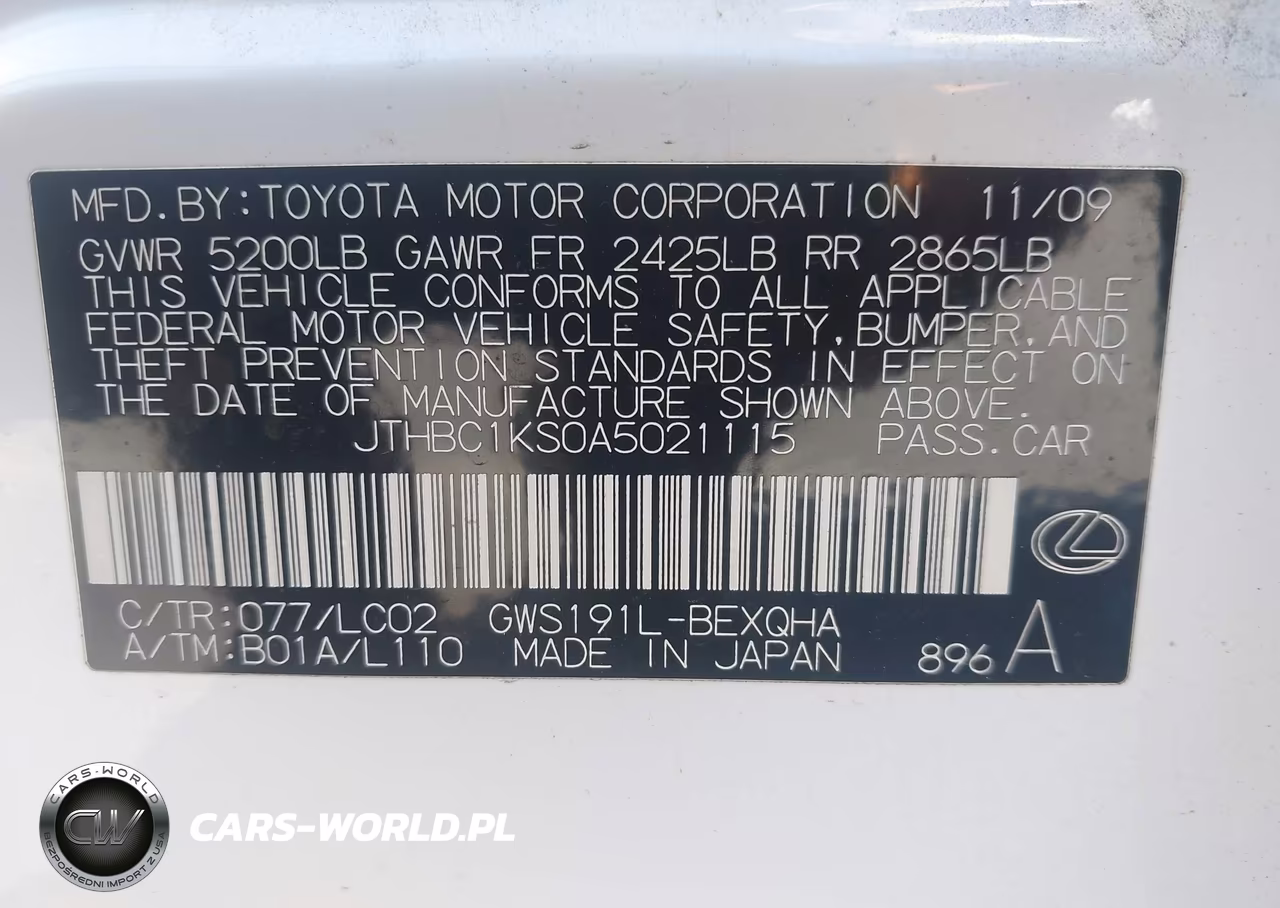 2010 Lexus Gs 450H VIN:JTHBC1KS0A5021115 - 9