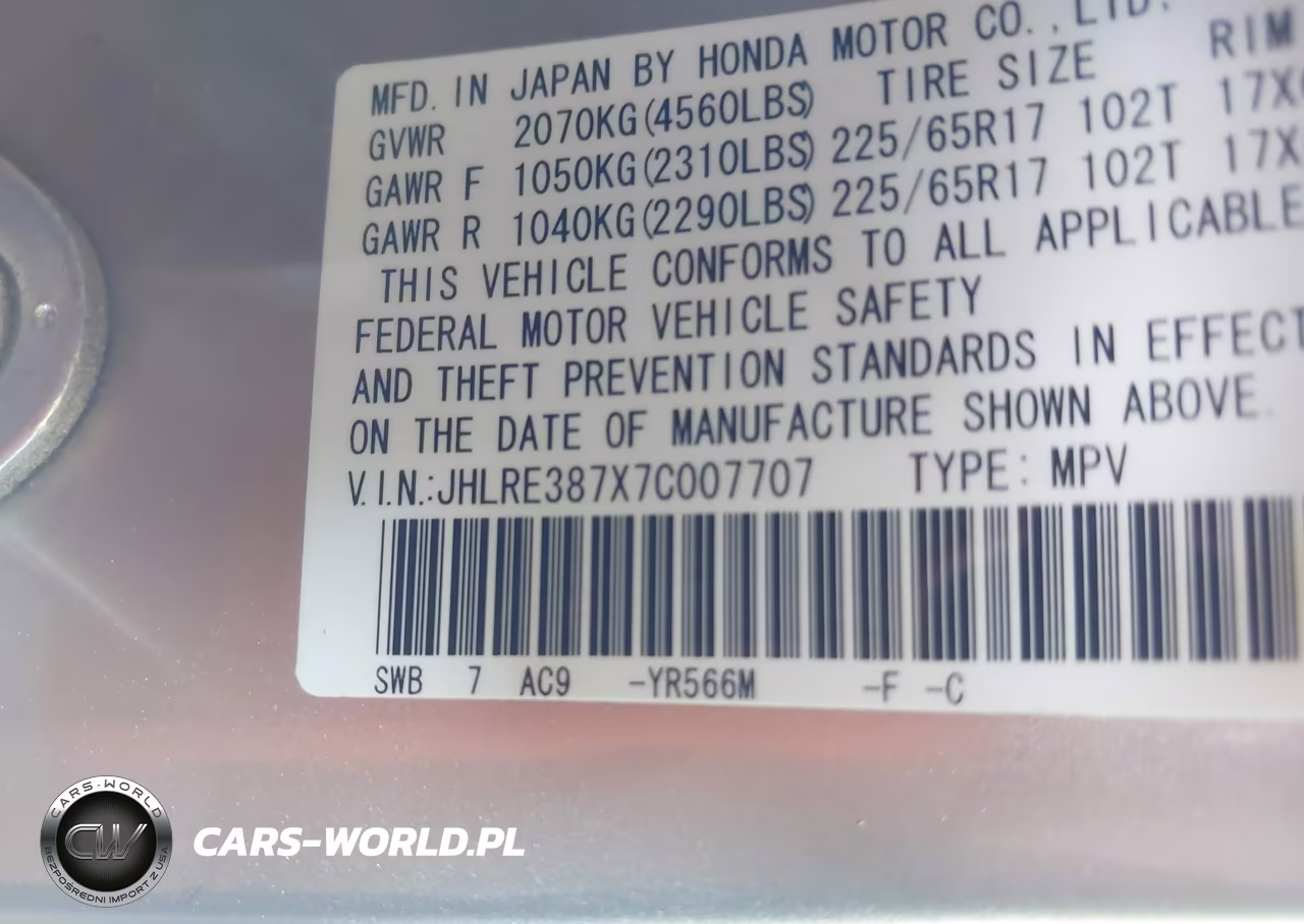 2007 Honda Cr-V Ex-L VIN:JHLRE387X7C007707 - 9