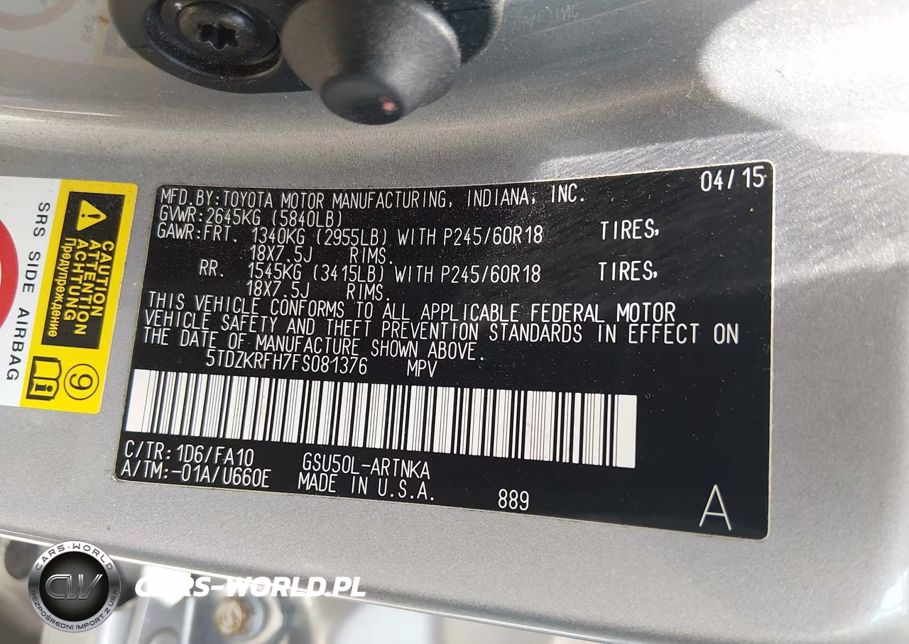 2015 Toyota Highlander Le Plus V6 VIN:5TDZKRFH7FS081376 - 9