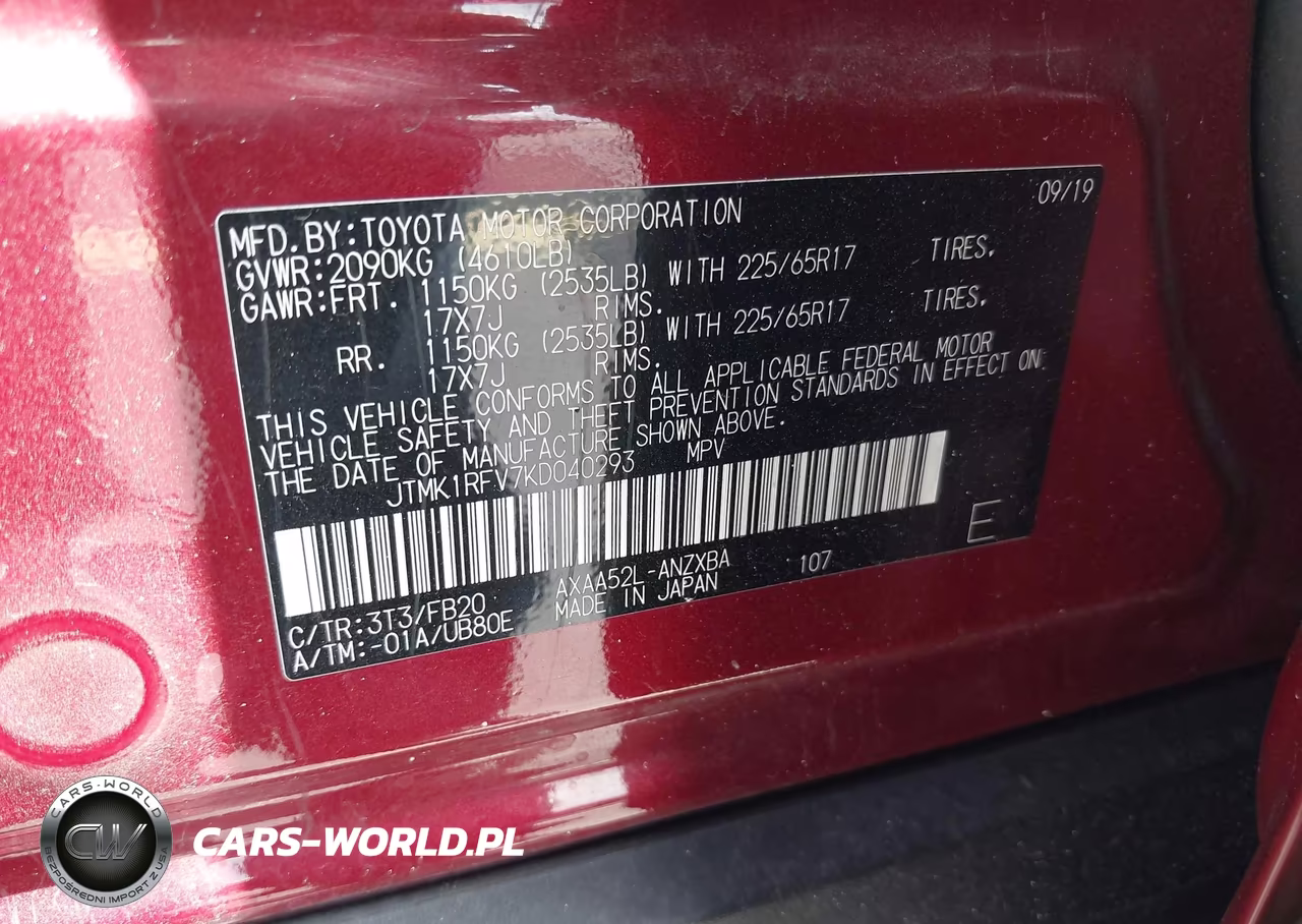 2019 Toyota Rav4 Le VIN:JTMK1RFV7KD040293 - 9