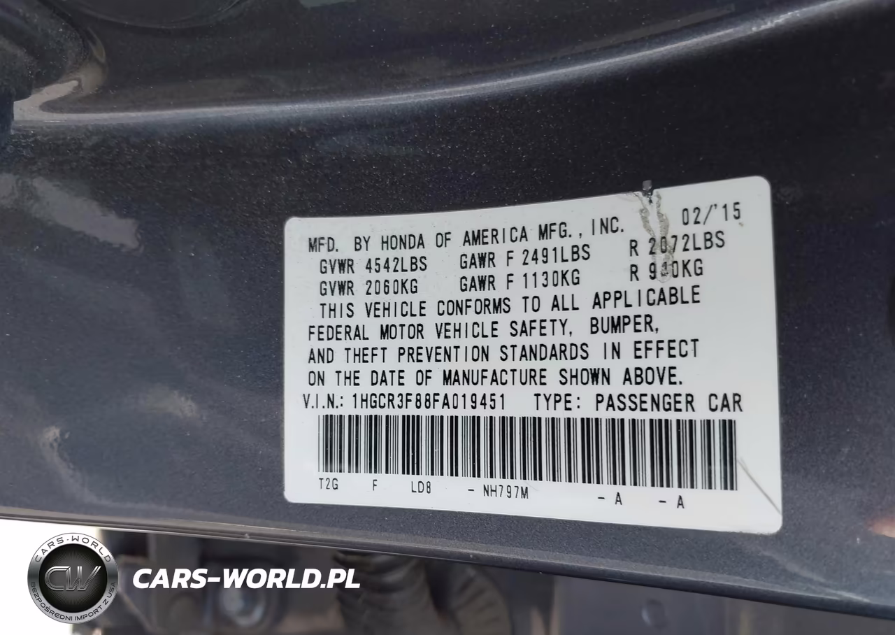 2015 Honda Accord Ex-L V-6 VIN:1HGCR3F88FA019451 - 9