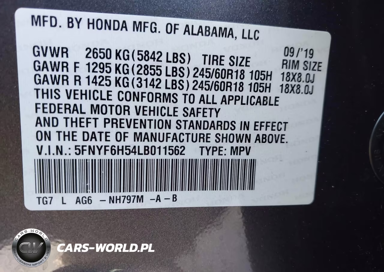 2020 Honda Pilot Awd Ex-L VIN:5FNYF6H54LB011562 - 9