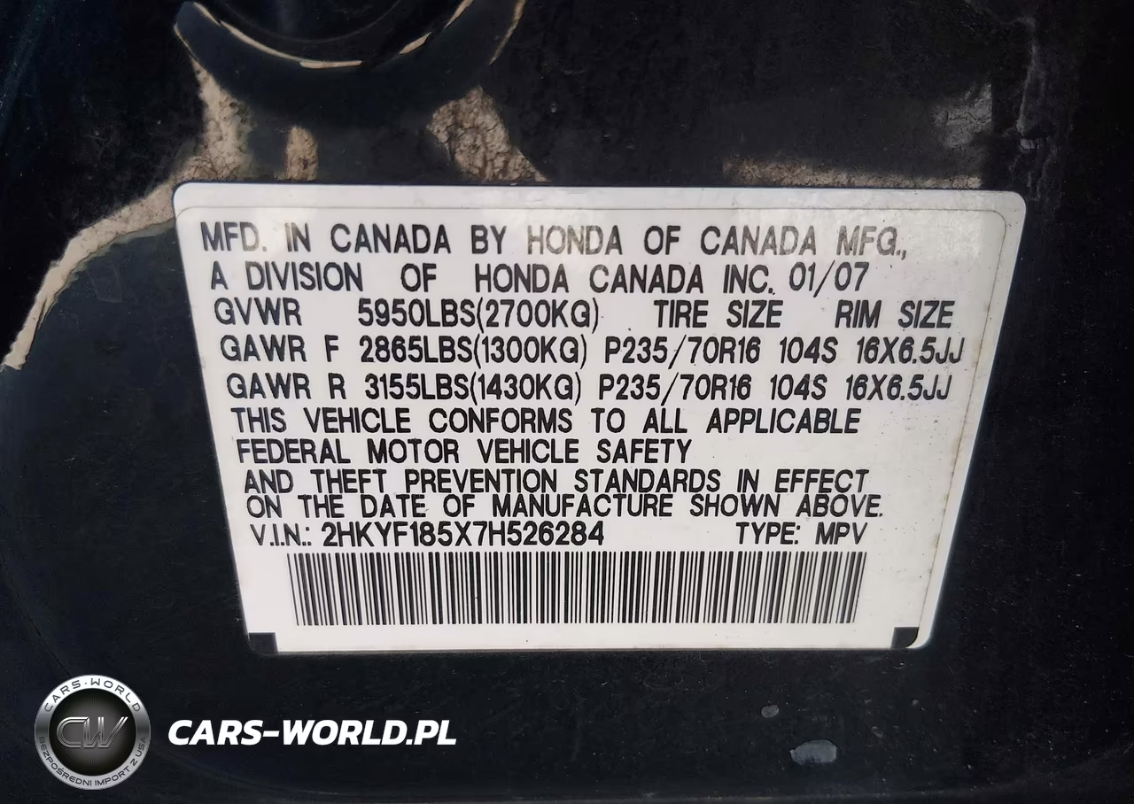 2007 Honda Pilot Ex-L VIN:2HKYF185X7H526284 - 9