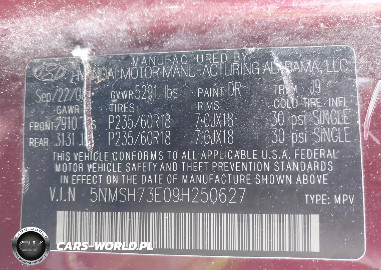 2009 Hyundai Santa Fe Limited VIN:5NMSH73E09H250627 - 9