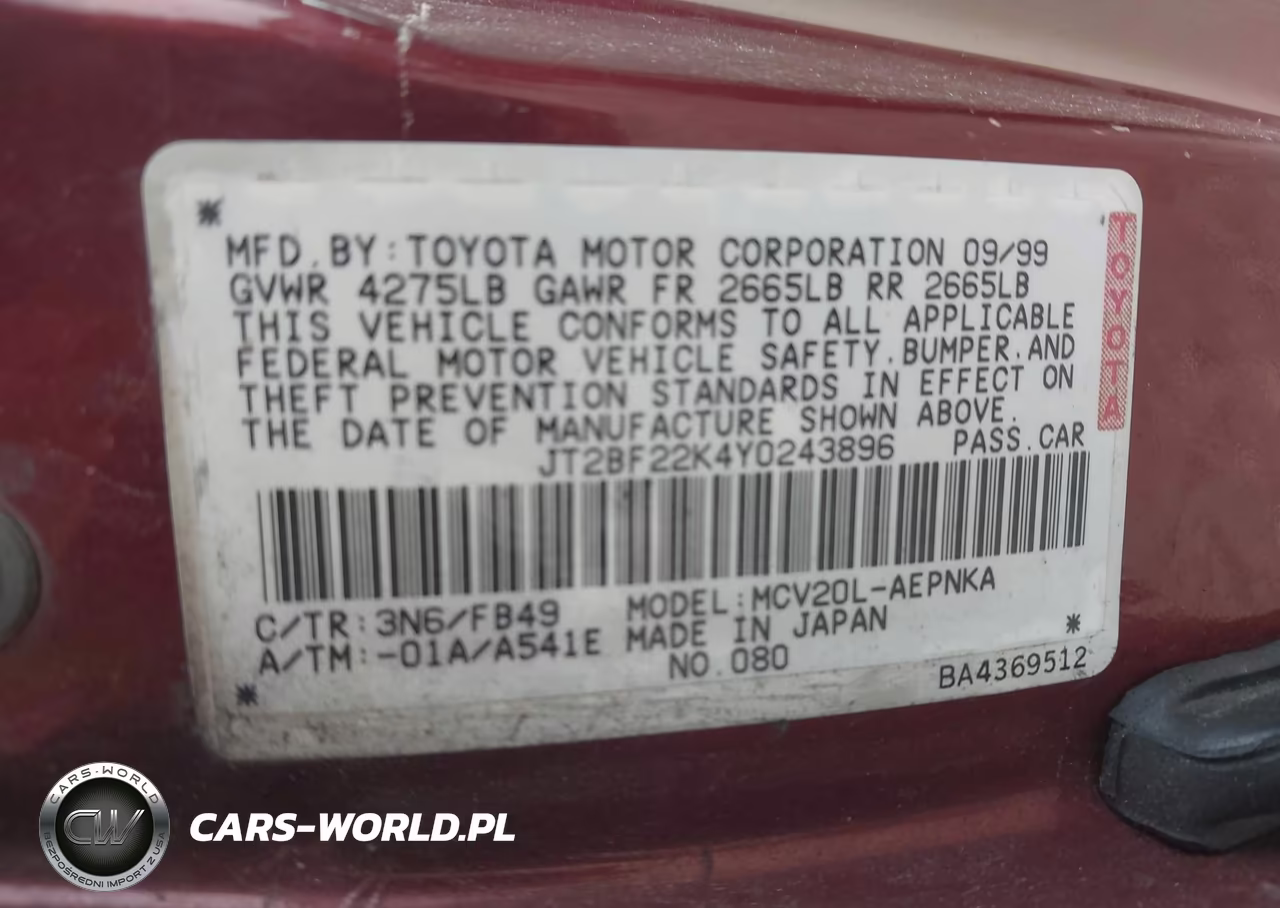 2000 Toyota Camry Le V6 VIN:JT2BF22K4Y0243896 - 9