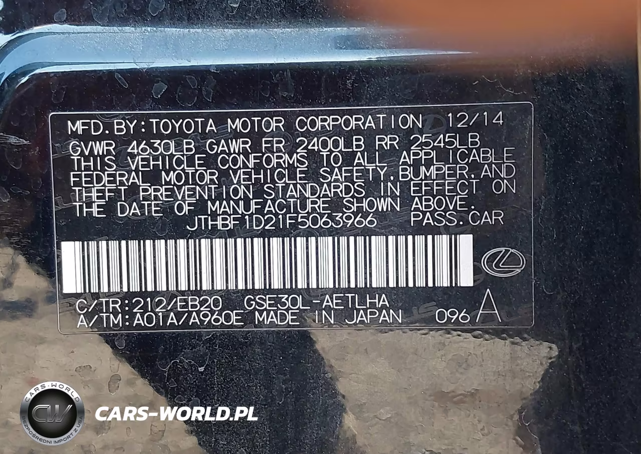 2015 Lexus Is 250 VIN:JTHBF1D21F5063966 - 9