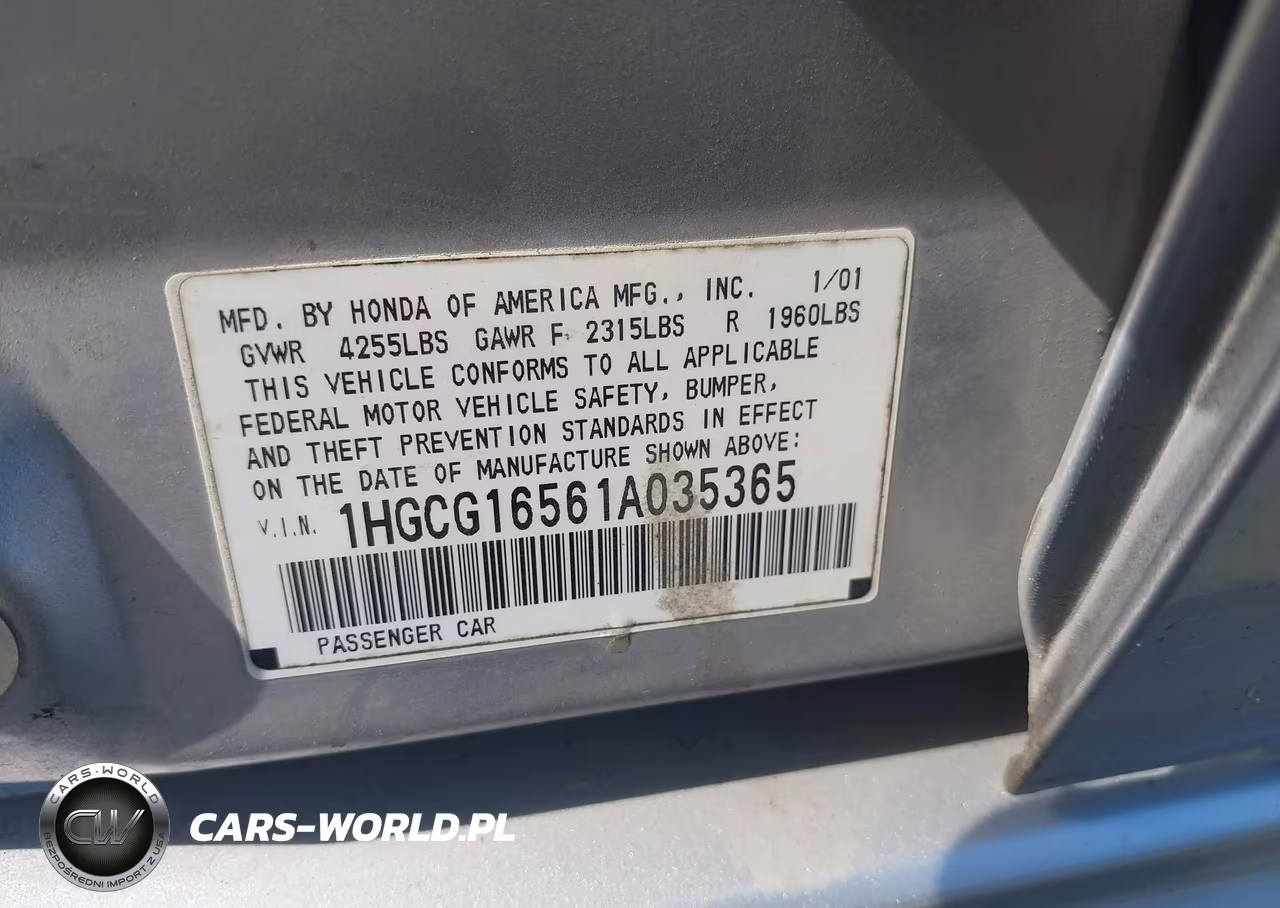2001 Honda Accord 3.0 Ex VIN:1HGCG16561A035365 - 9