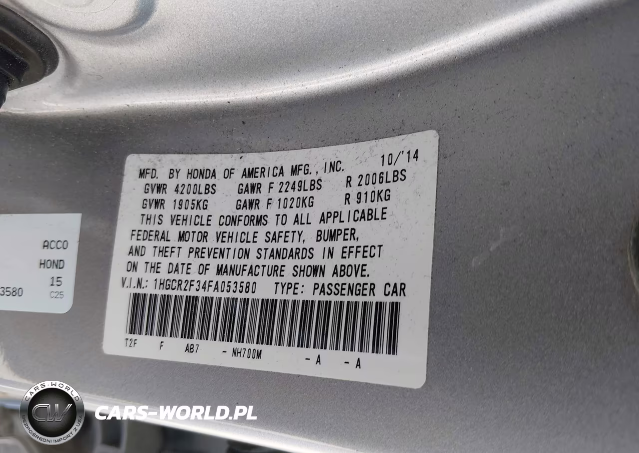 2015 Honda Accord Lx VIN:1HGCR2F34FA053580 - 9