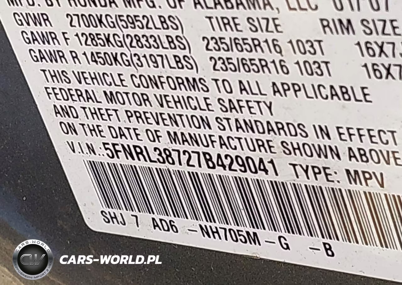 2007 Honda Odyssey Ex-L VIN:5FNRL38727B429041 - 9