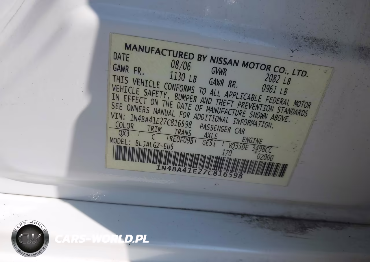 2007 Nissan Maxima 3.5 Sl VIN:1N4BA41E27C816598 - 9