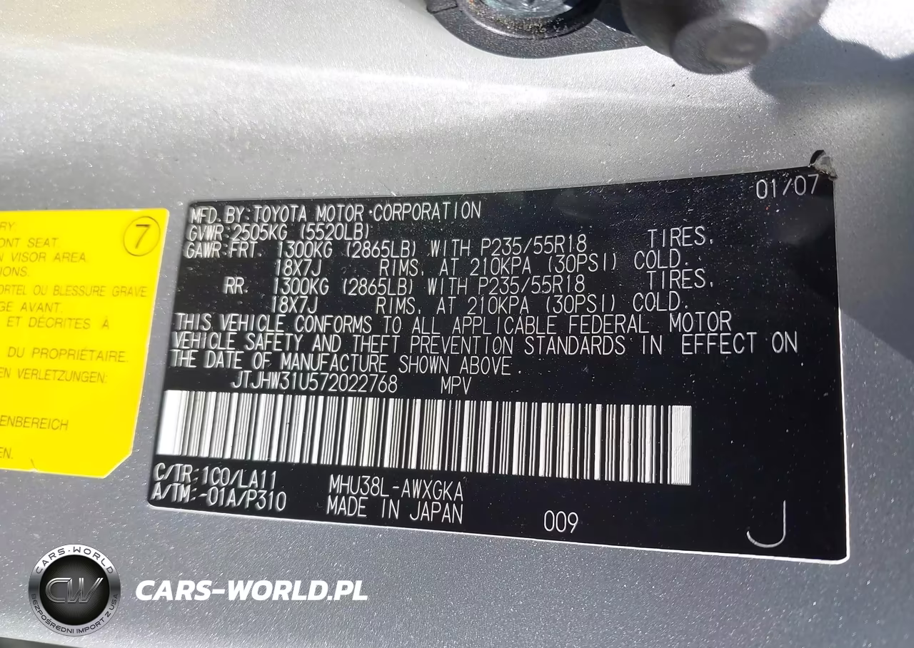 2007 Lexus Rx 400H VIN:JTJHW31U572022768 - 9