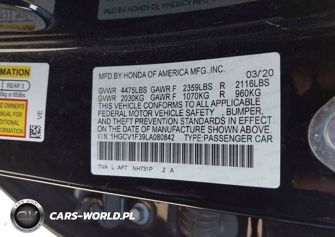 2020 Honda Accord Sport VIN:1HGCV1F39LA080842 - 9