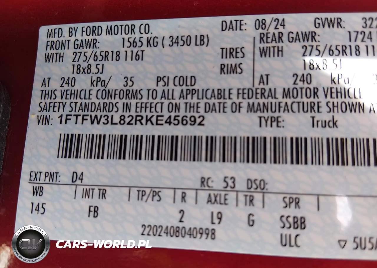 2024 Ford F-150 Xlt VIN:1FTFW3L82RKE45692 - 9