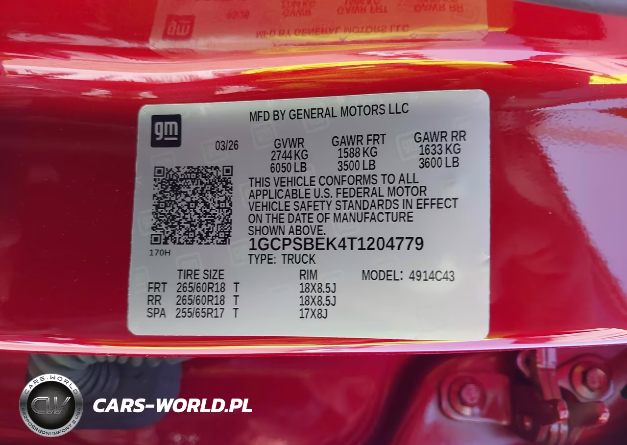 2026 Chevrolet Colorado Wt, Rwd VIN:1GCPSBEK4T1204779 - 9