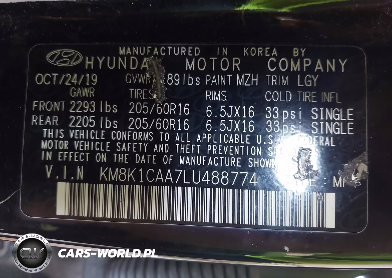 2020 Hyundai Kona Se VIN:KM8K1CAA7LU488774 - 9