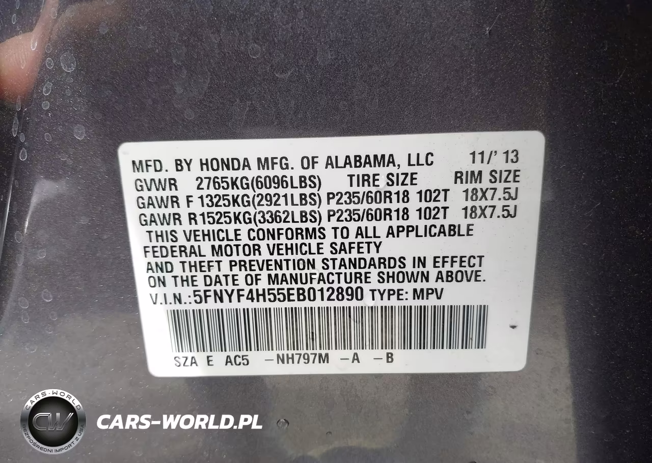 2014 Honda Pilot Ex-L VIN:5FNYF4H55EB012890 - 9