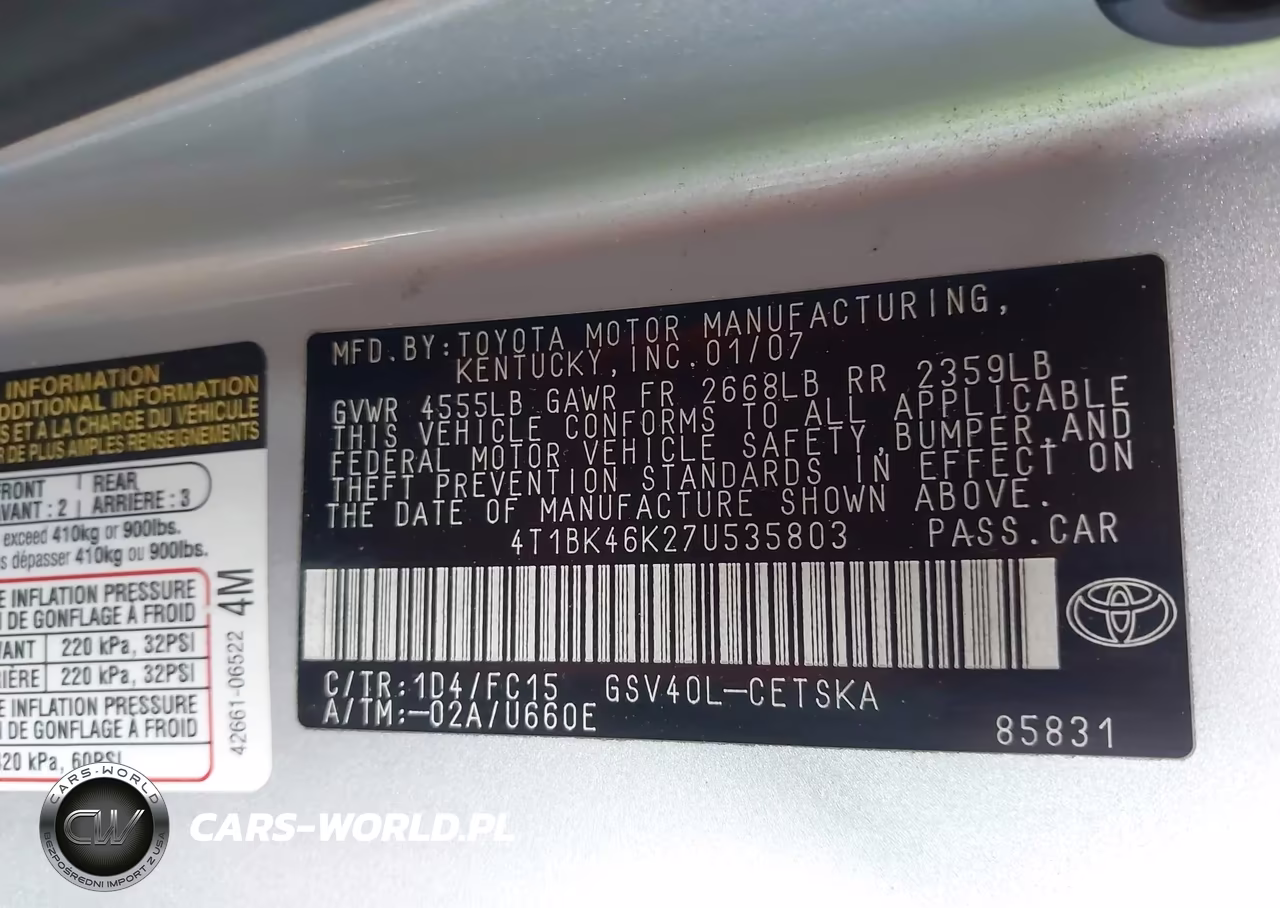 2007 Toyota Camry Se V6 VIN:4T1BK46K27U535803 - 9