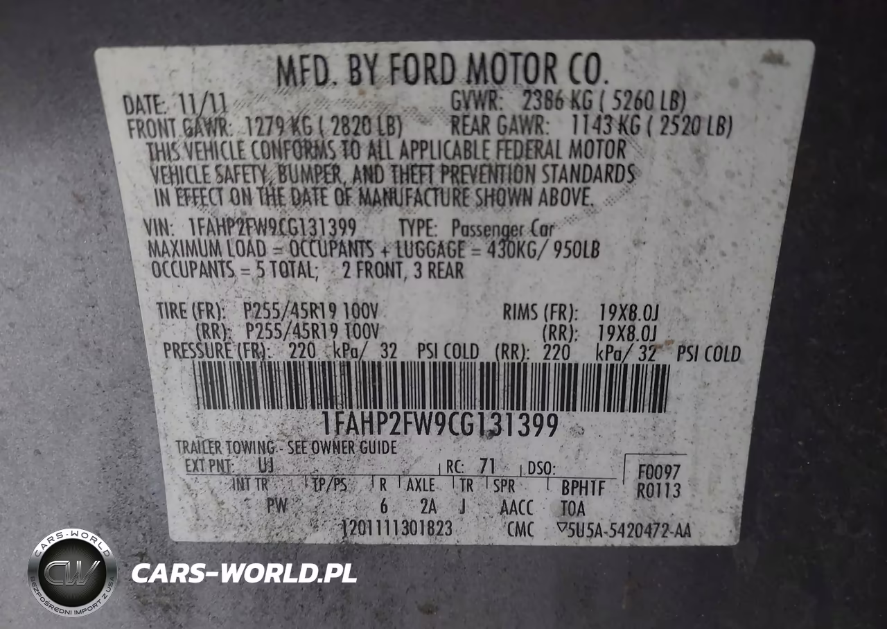 2012 Ford Taurus Limited VIN:1FAHP2FW9CG131399 - 9