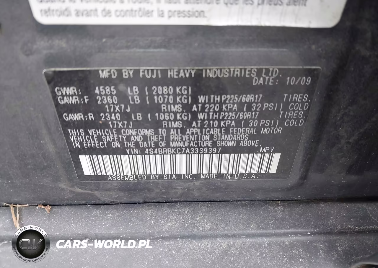 2010 Subaru Outback 2.5I Limited VIN:4S4BRBKC7A3339397 - 9