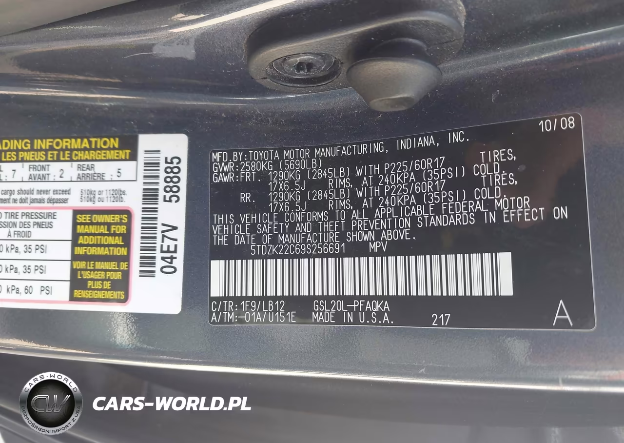 2009 Toyota Sienna Xle VIN:5TDZK22C69S256691 - 9