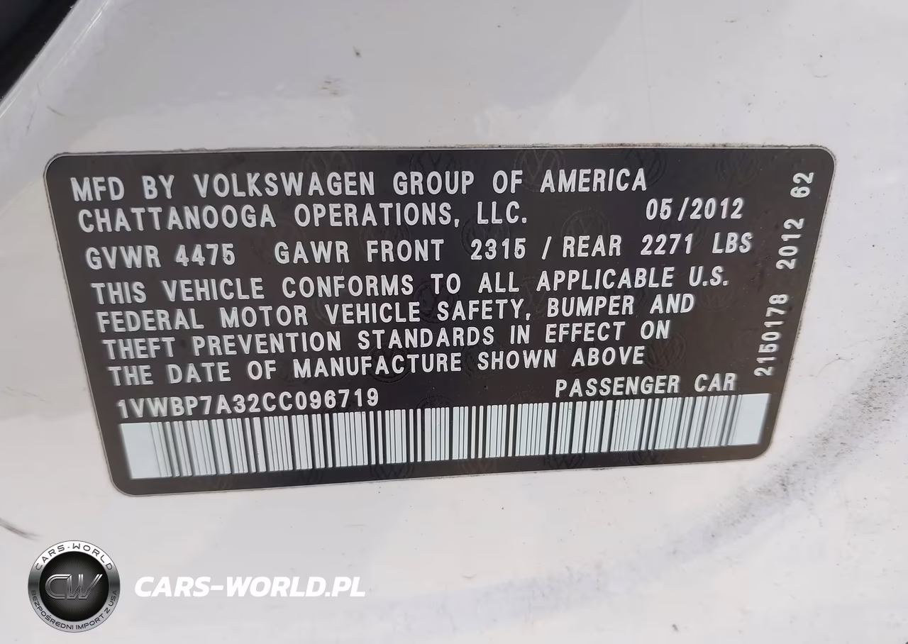 2012 Volkswagen Passat 2.5L Se VIN:1VWBP7A32CC096719 - 9