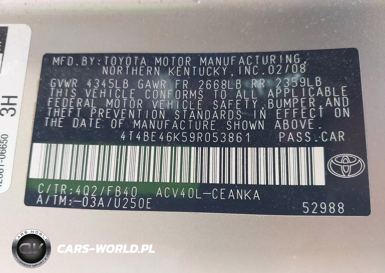 2009 Toyota Camry Le VIN:4T4BE46K59R053861 - 9