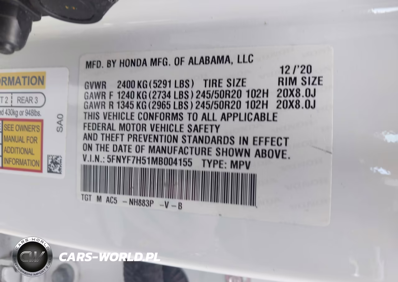 2021 Honda Passport 2Wd Ex-L VIN:5FNYF7H51MB004155 - 9