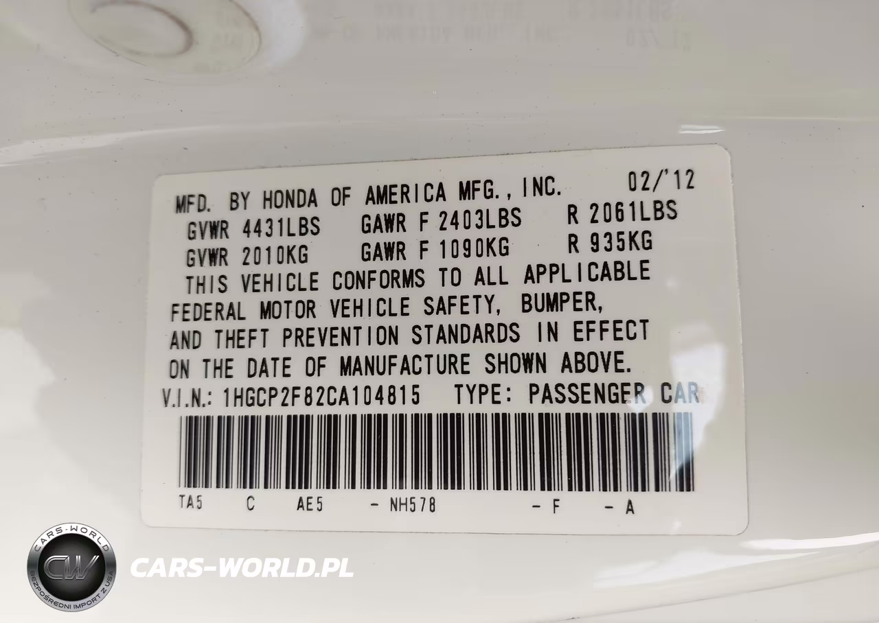 2012 Honda Accord 2.4 Ex-L VIN:1HGCP2F82CA104815 - 9