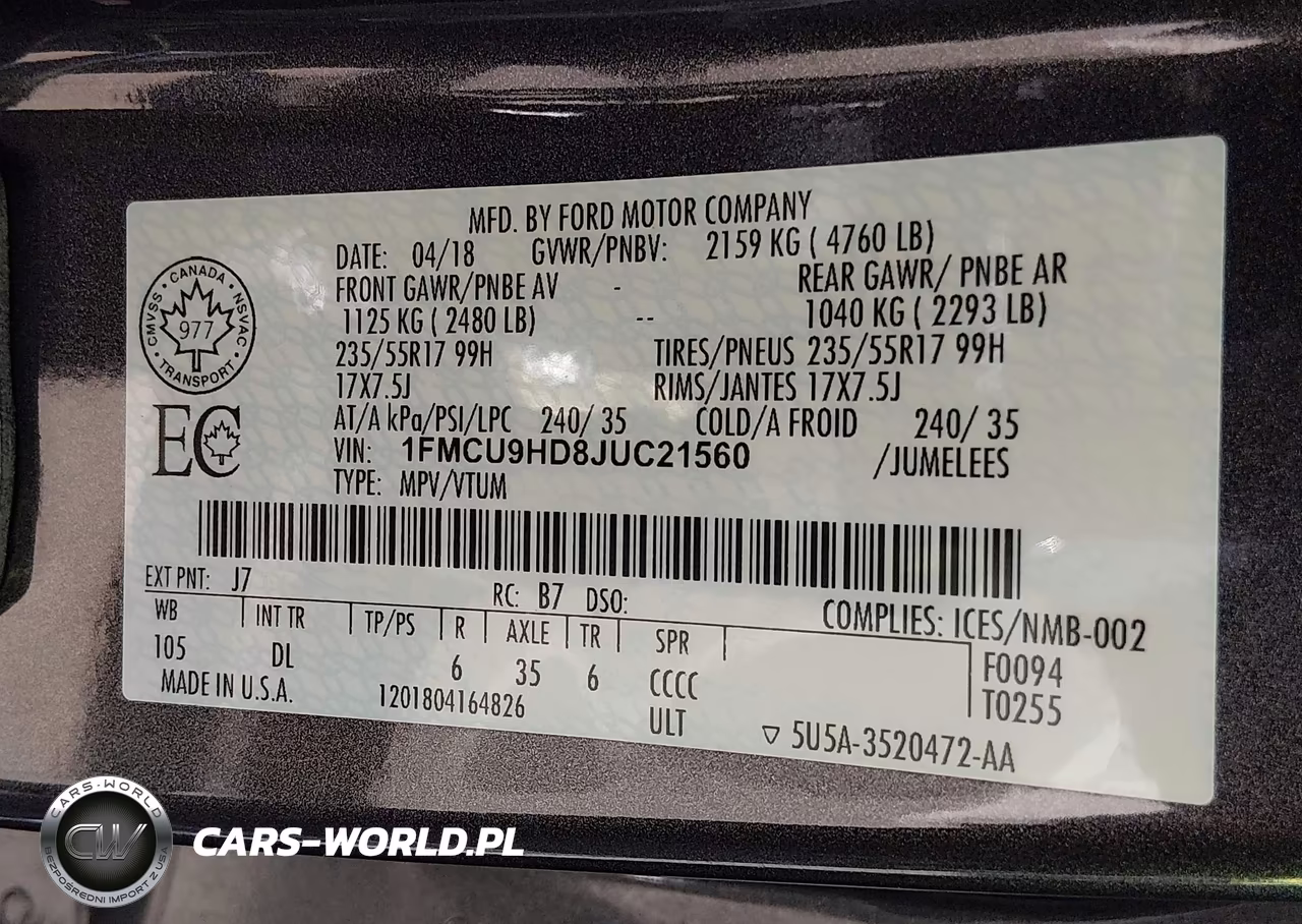 2018 Ford Escape Sel VIN:1FMCU9HD8JUC21560 - 9