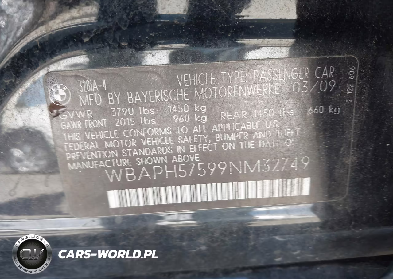 2009 BMW 328I VIN:WBAPH57599NM32749 - 9