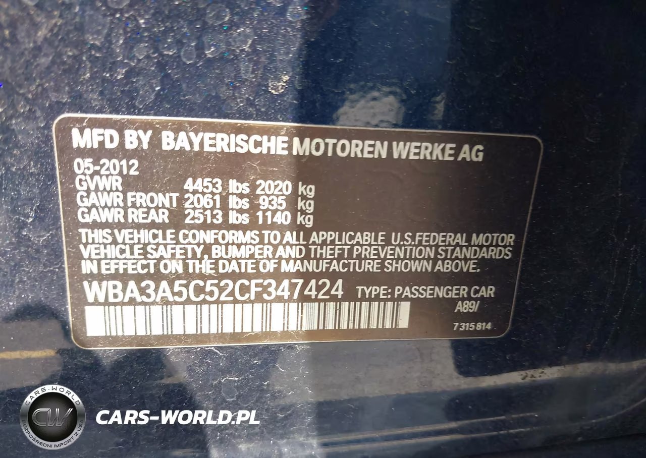 2012 BMW 328I VIN:WBA3A5C52CF347424 - 9