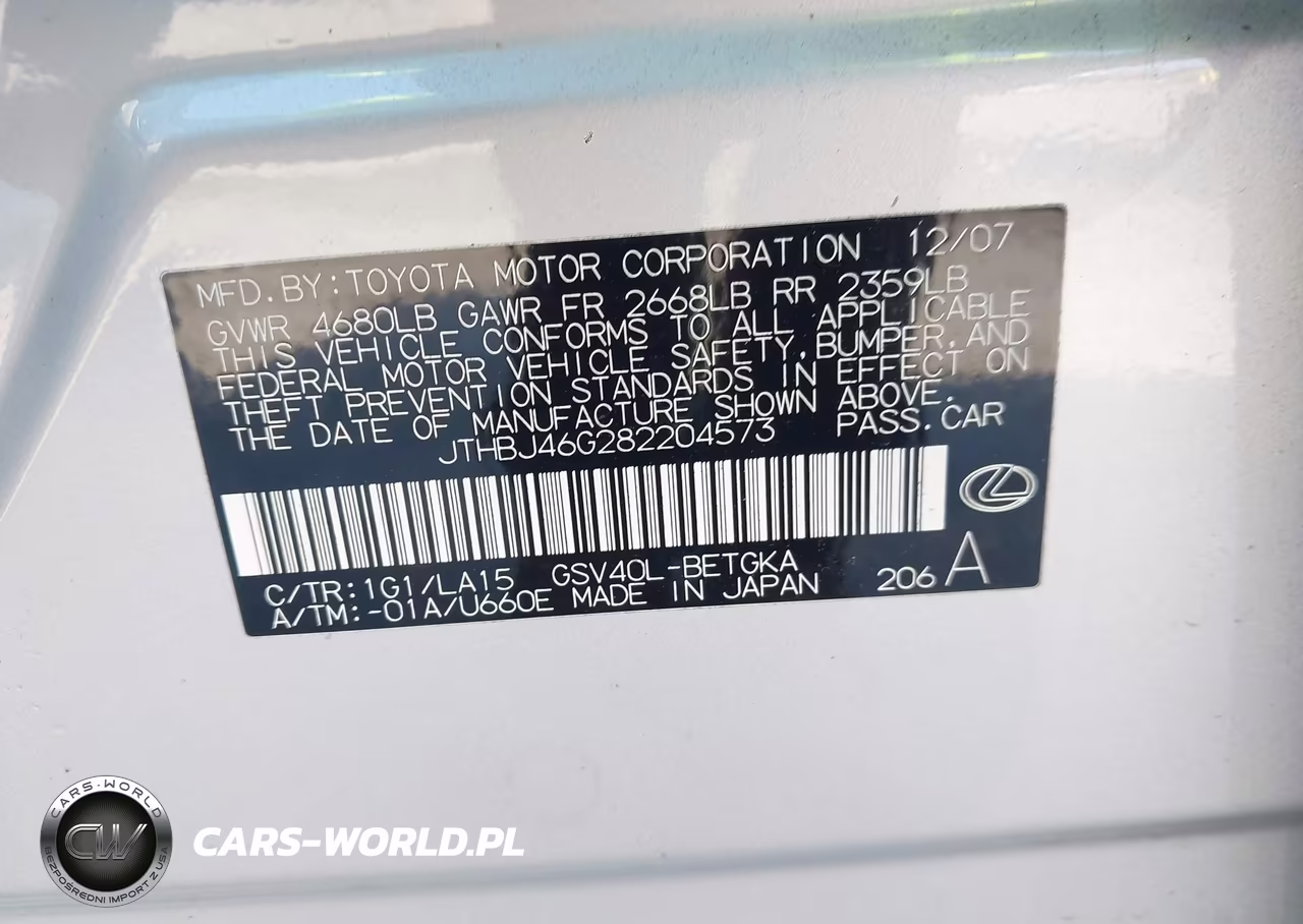 2008 Lexus Es 350 VIN:JTHBJ46G282204573 - 9