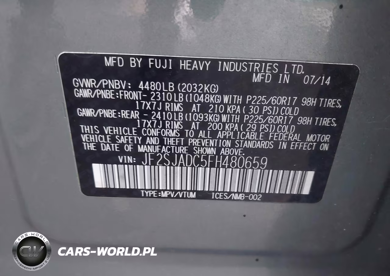 2015 Subaru Forester 2.5I Premium VIN:JF2SJADC5FH480659 - 9