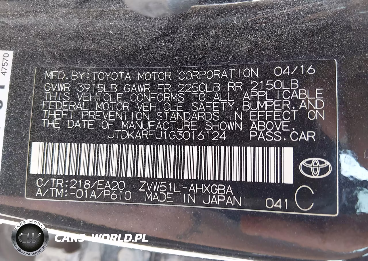 2016 Toyota Prius Four VIN:JTDKARFU1G3016124 - 9