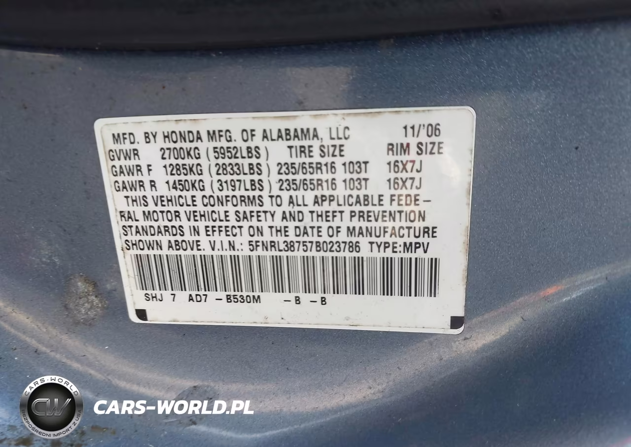 2007 Honda Odyssey Ex-L VIN:5FNRL38757B023786 - 9
