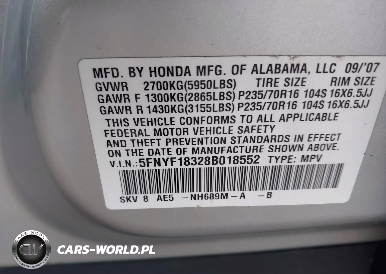 2008 Honda Pilot Se VIN:5FNYF18328B018552 - 9