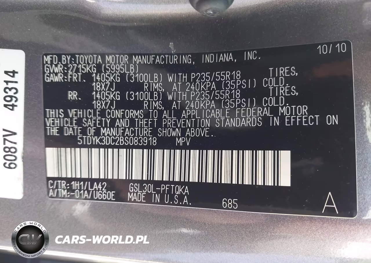 2011 Toyota Sienna Ltd VIN:5TDYK3DC2BS083918 - 9