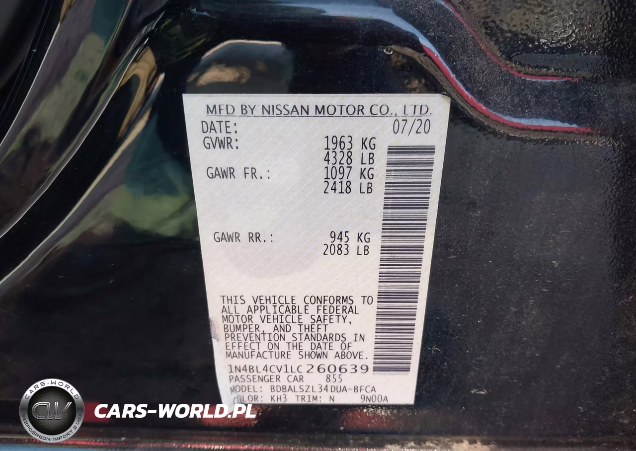 2020 Nissan Altima Sr Fwd VIN:1N4BL4CV1LC260639 - 9