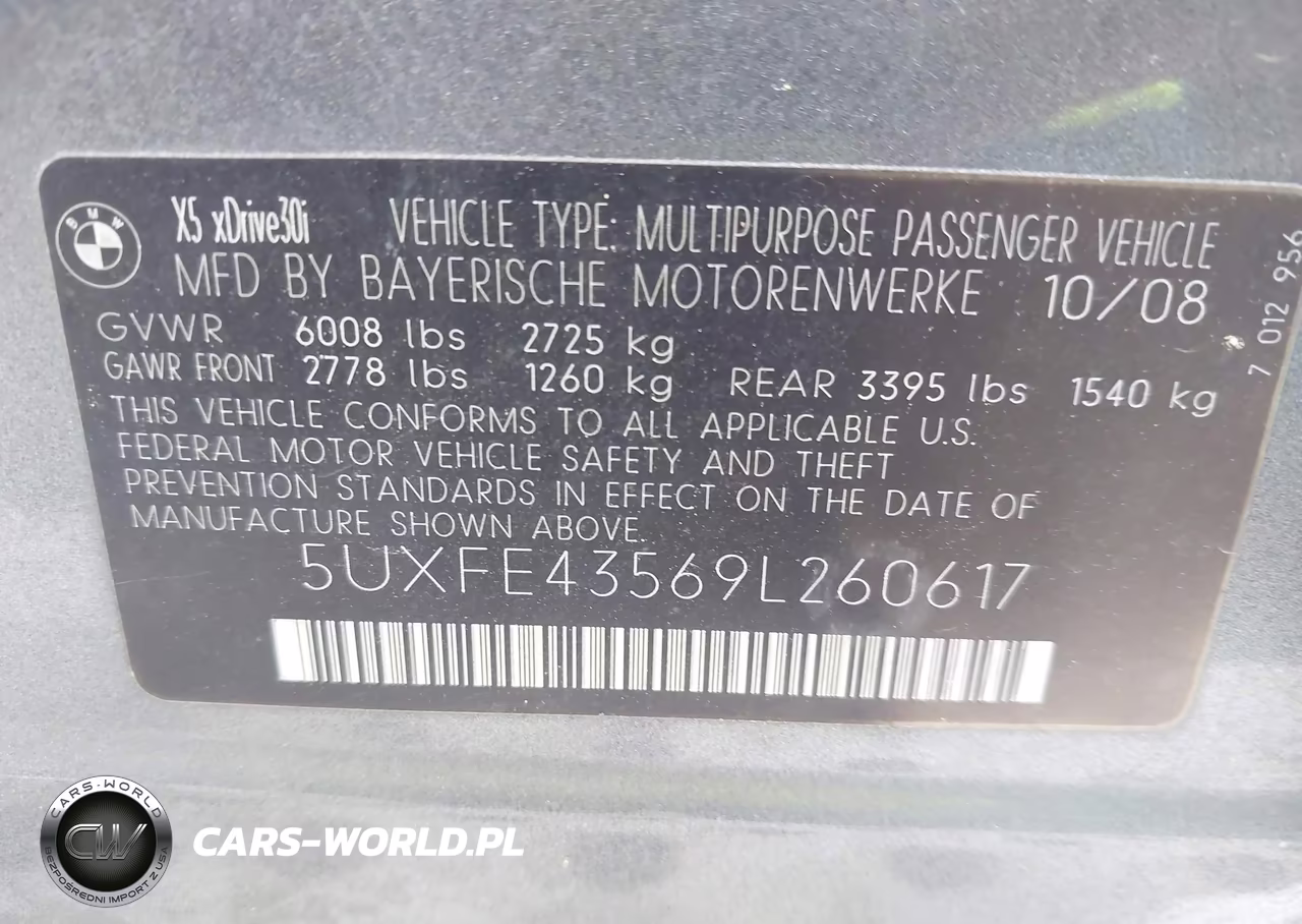 2009 BMW X5 xDrive30I VIN:5UXFE43569L260617 - 9