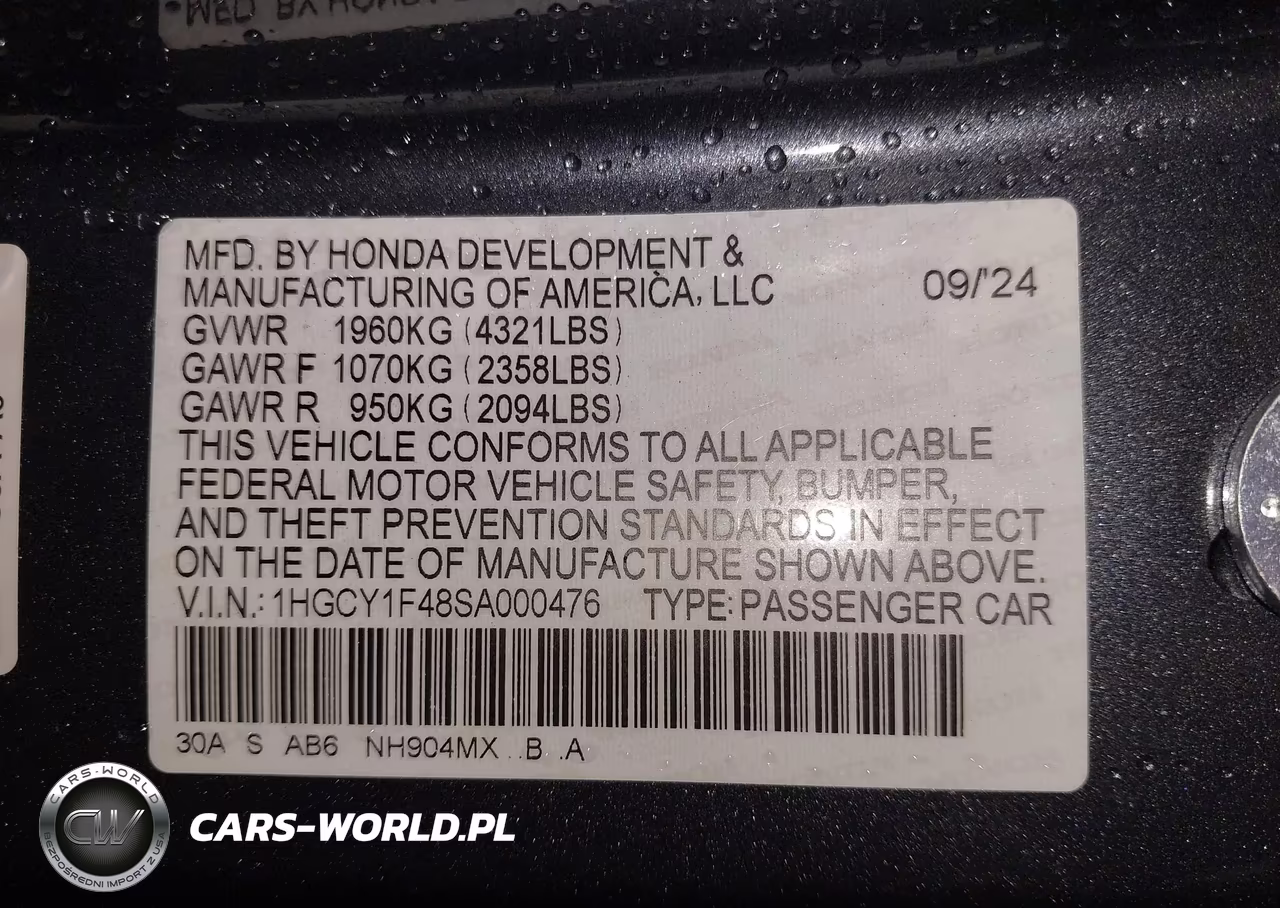 2025 Honda Accord Se VIN:1HGCY1F48SA000476 - 9